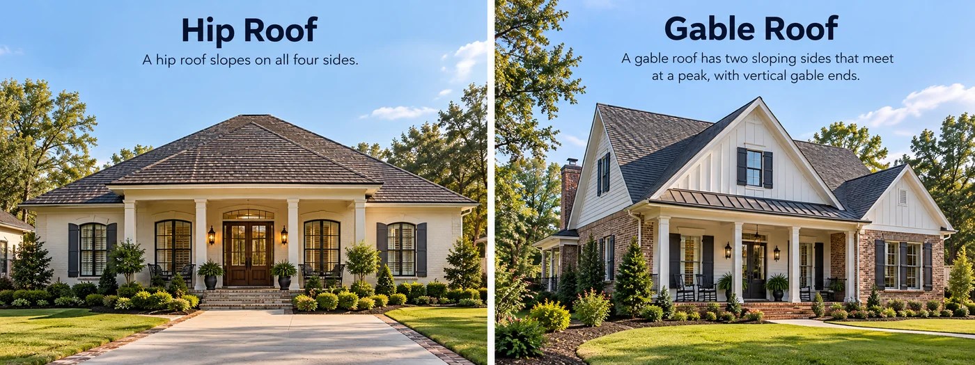 Hip Roof vs Gable Roof comparison graphic
