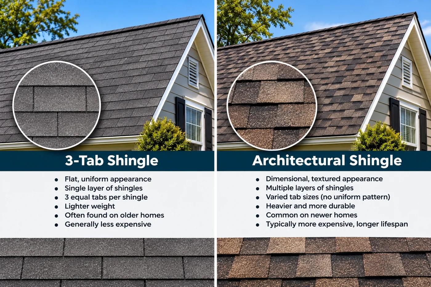 3-Tab Shingle vs Architectural Shingle comparison graphic